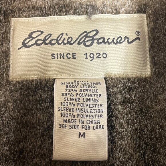 Eddie Bauer Suede Leather Sherpa Button Close Jacket Sz MED Heavyweight - Picture 9 of 9